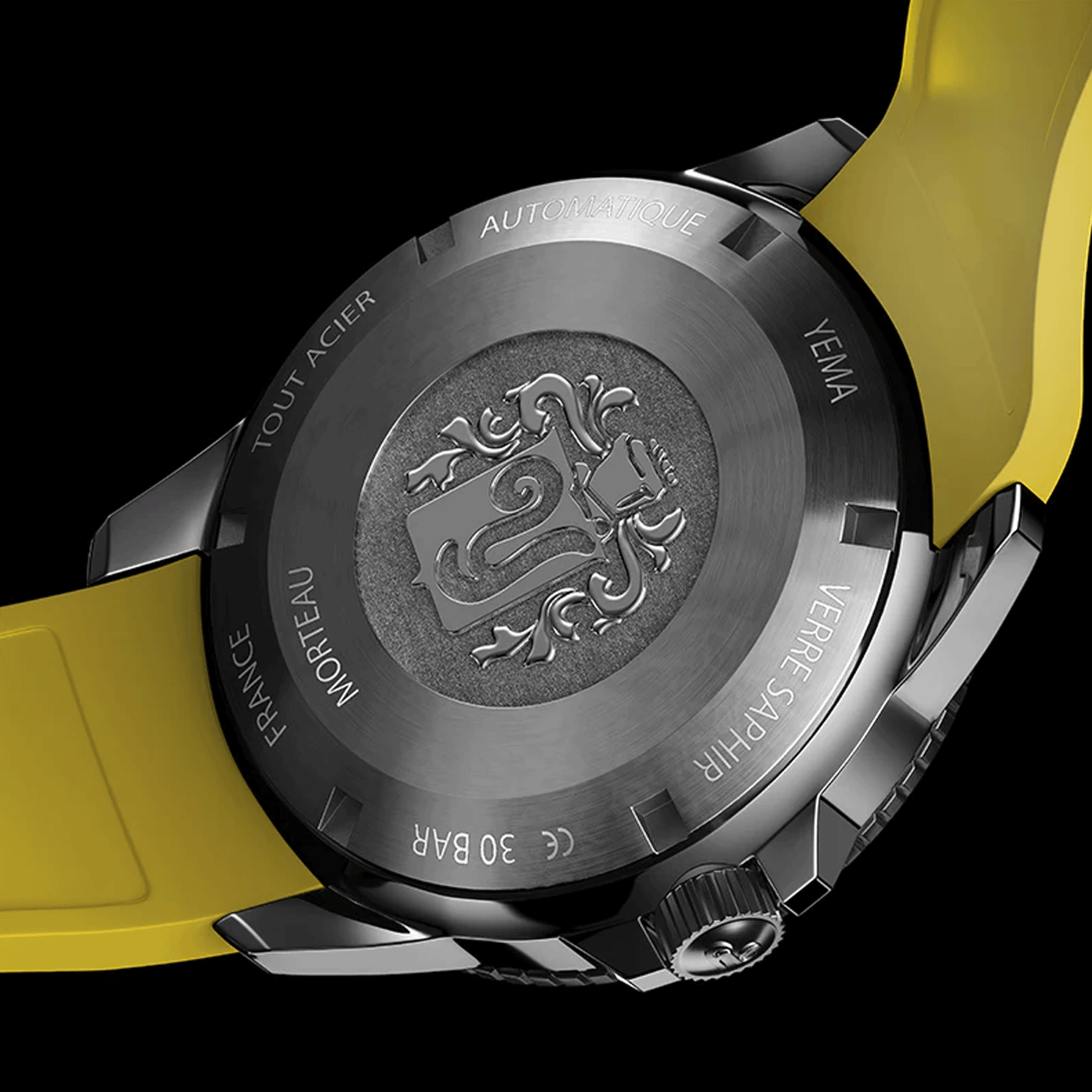 Montre Yema Sous-Marine automatique cadran noir bracelet caoutchouc jaune 40,5 mm YSMA23Y-AYRBS