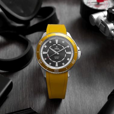 Yema Sous-Marine automatic watch black dial yellow rubber strap 40.5 mm YSMA23Y-AYRBS