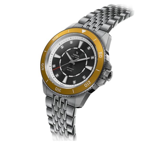 Montre Yema Sous-Marine automatique lunette jaune cadran noir bracelet acier 40,5 mm YSMA23Y-AMS