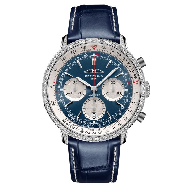 Breitling Navitimer B01 Chronograph automatic watch blue dial blue leather strap 41 mm AB0139631C1P1