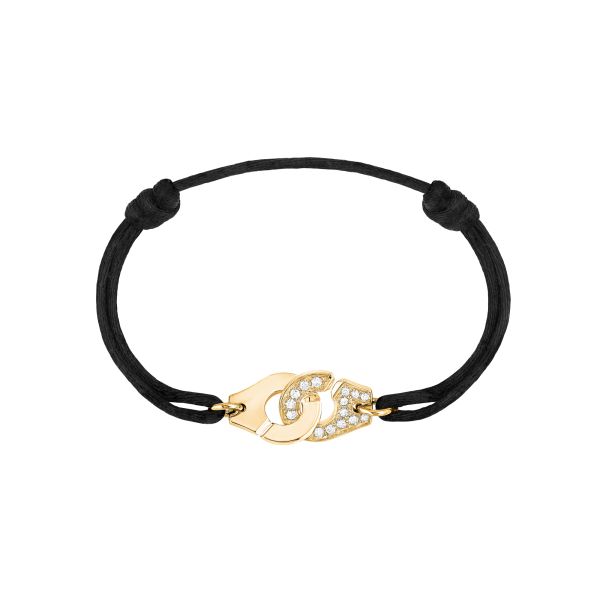 Bracelet Menottes dinh van R10 en or jaune et diamants sur cordon