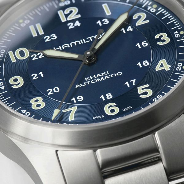 Hamilton Khaki Field Titanium automatic watch blue dial titanium bracelet 38 mm