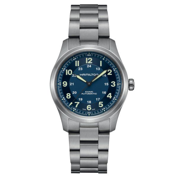 Montre Hamilton Khaki Field Titanium automatique cadran bleu bracelet titane 38 mm H70205140