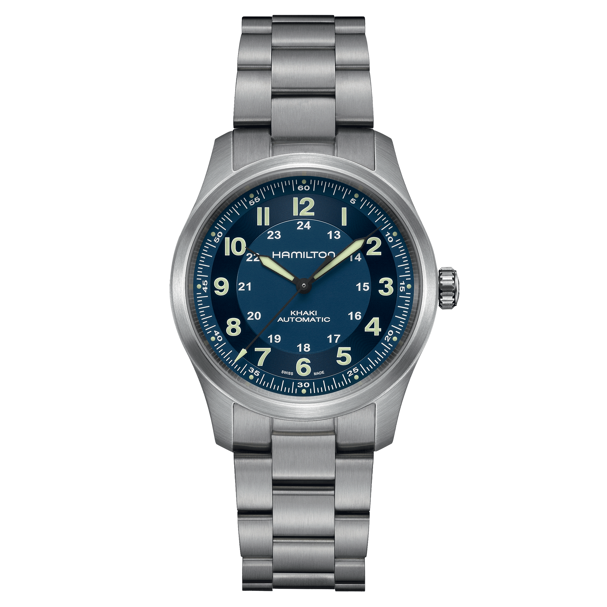Hamilton Khaki Field Titanium automatic watch blue dial titanium bracelet 38 mm