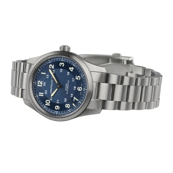 Hamilton Khaki Field Titanium automatic watch blue dial titanium bracelet 38 mm
