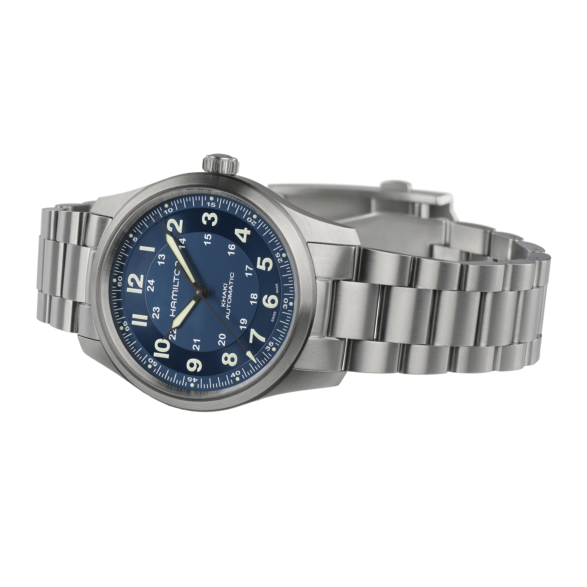 Hamilton Khaki Field Titanium automatic watch blue dial titanium bracelet 38 mm