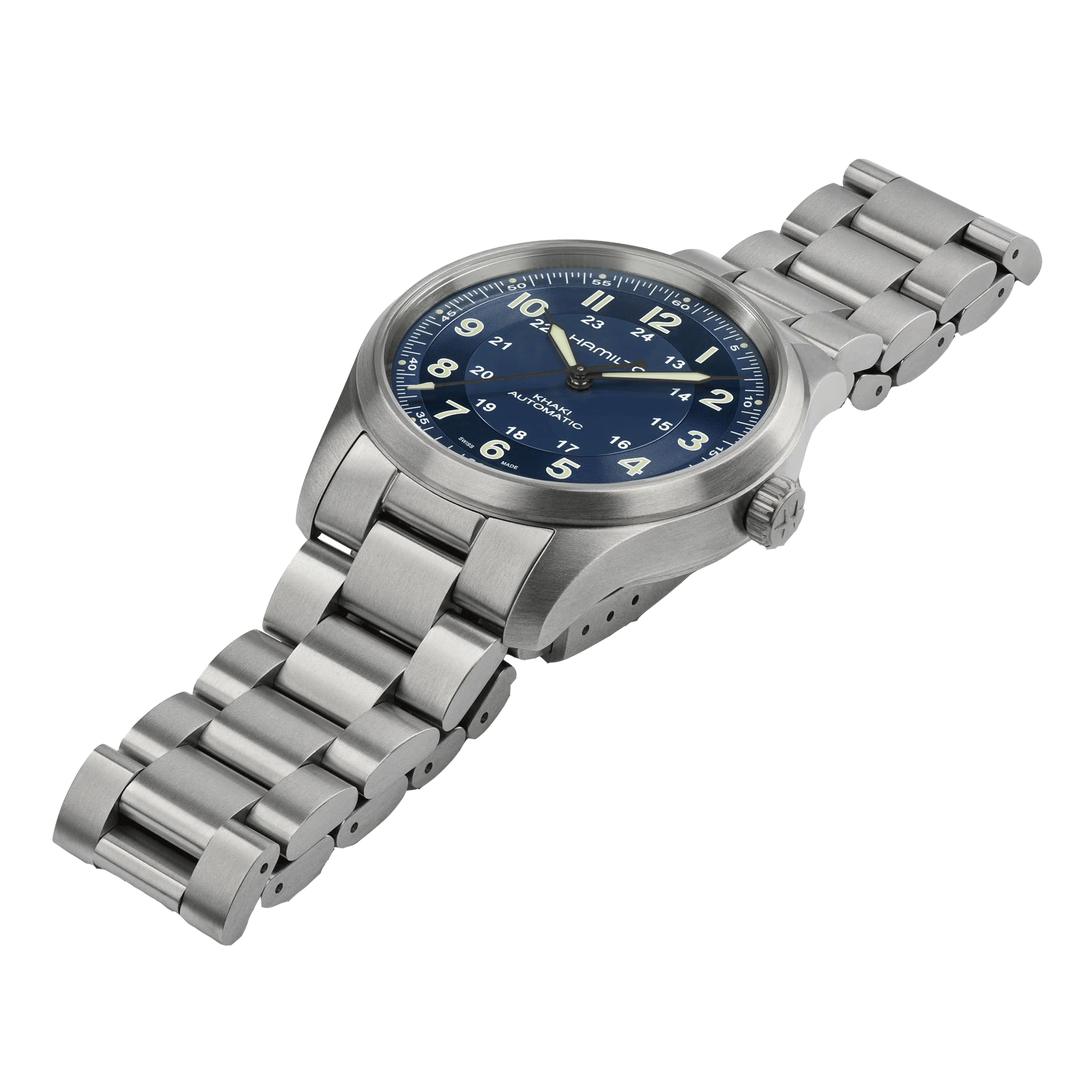 Hamilton Khaki Field Titanium automatic watch blue dial titanium bracelet 38 mm