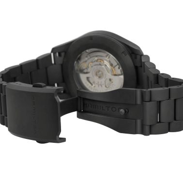 Montre Hamilton Khaki Field Titanium automatique cadran noir bracelet titane pvd noir 38 mm H70215130