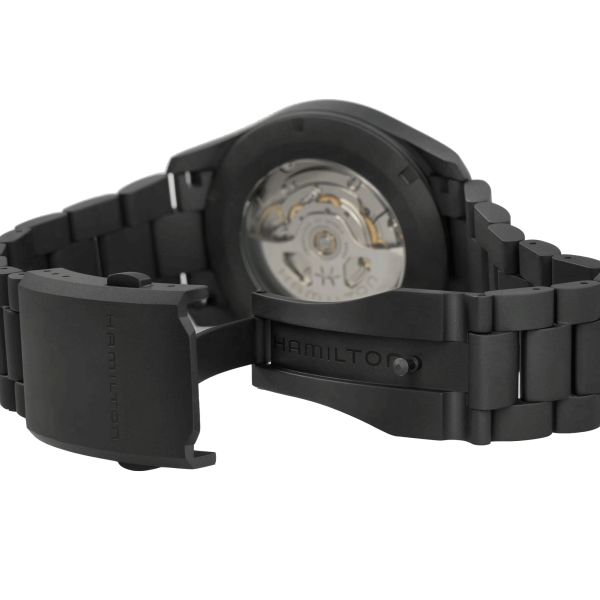 Montre Hamilton Khaki Field Titanium automatique cadran noir bracelet titane pvd noir 38 mm H70215130