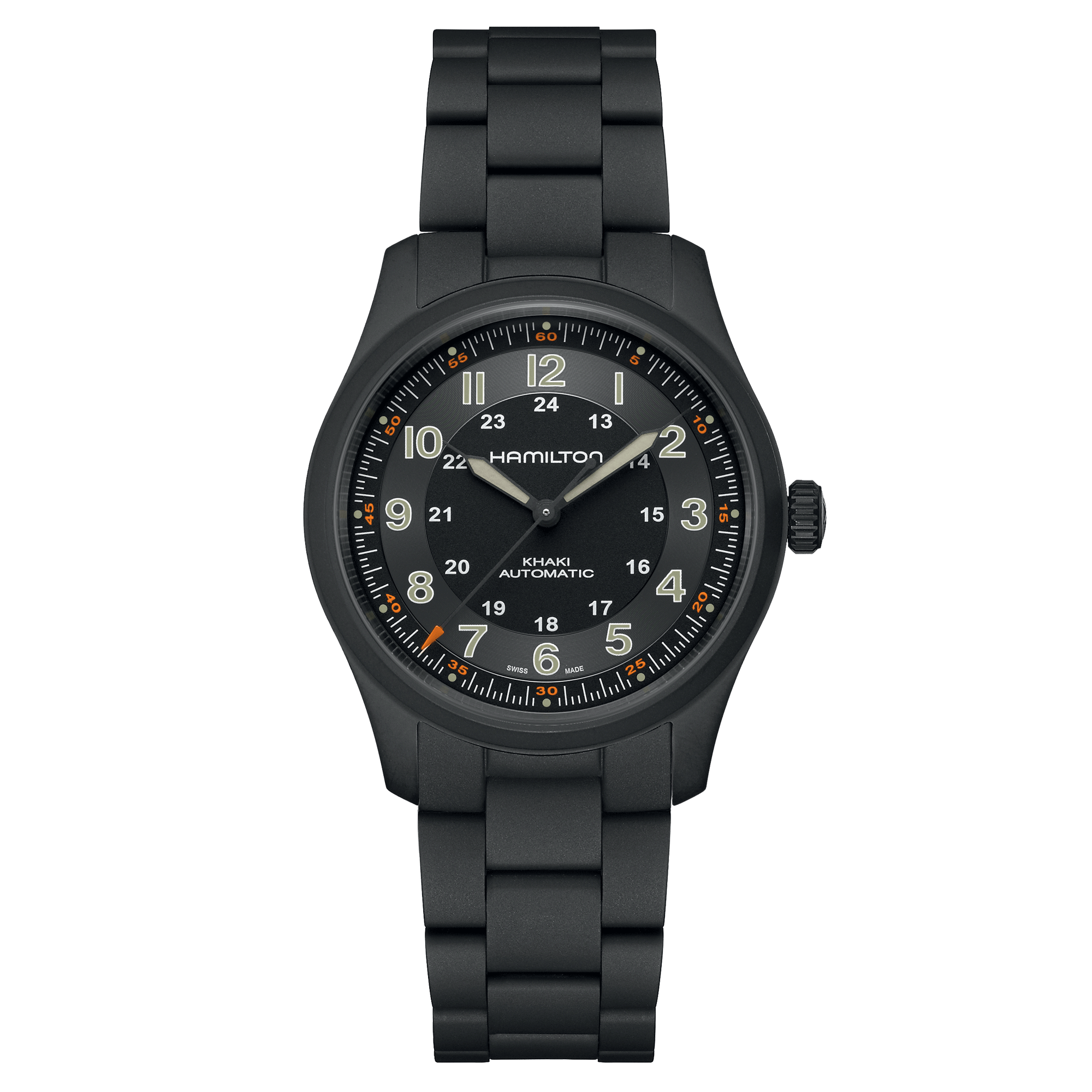 Montre Hamilton Khaki Field Titanium automatique cadran noir bracelet titane pvd noir 38 mm H70215130