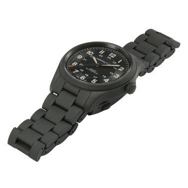 Montre Hamilton Khaki Field Titanium automatique cadran noir bracelet titane pvd noir 38 mm H70215130