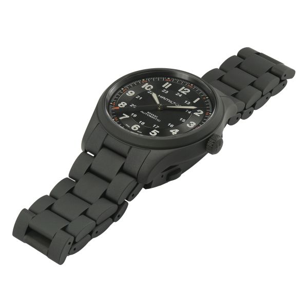Montre Hamilton Khaki Field Titanium automatique cadran noir bracelet titane pvd noir 38 mm H70215130