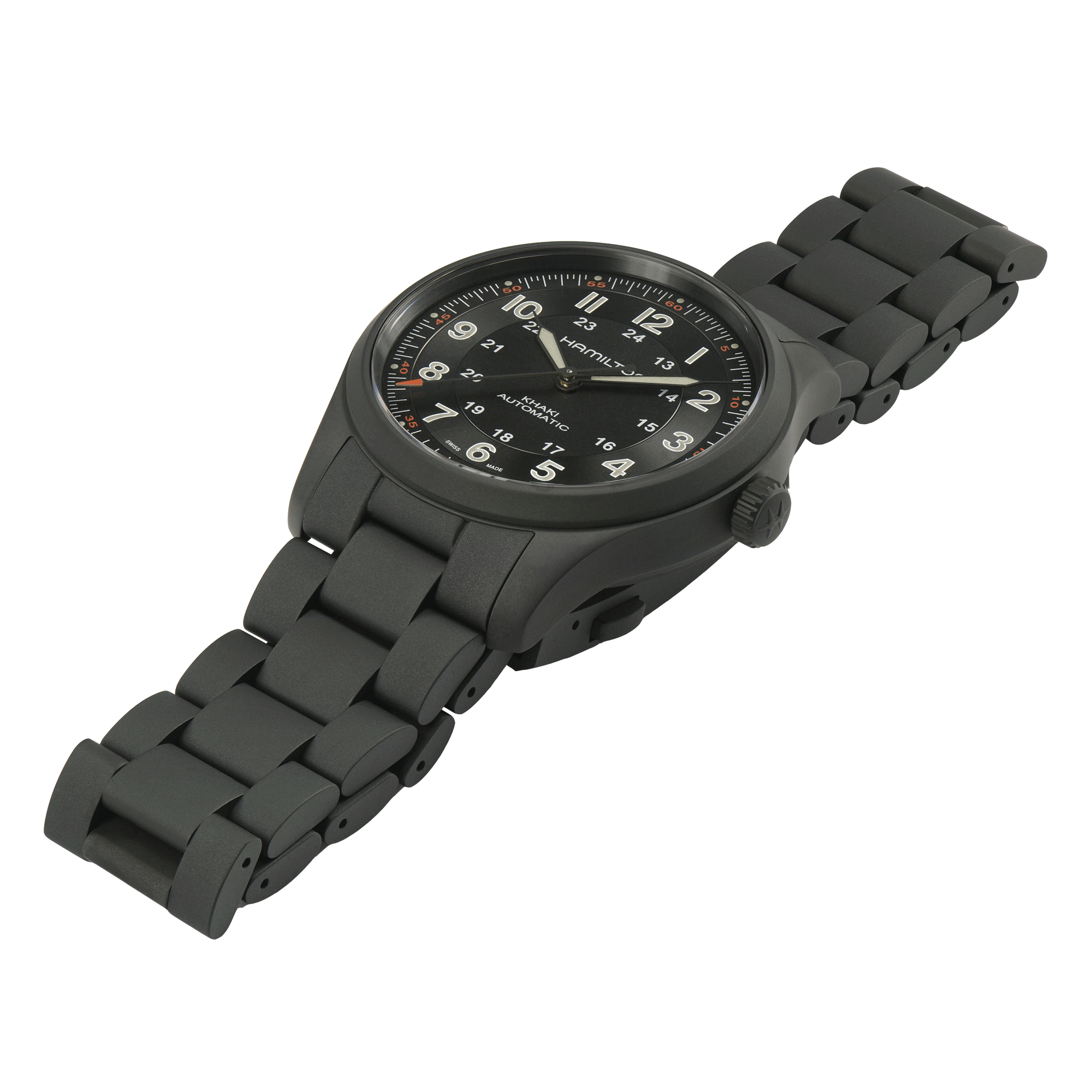 Montre Hamilton Khaki Field Titanium automatique cadran noir bracelet titane pvd noir 38 mm H70215130