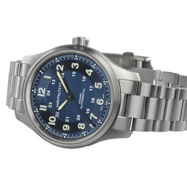 Hamilton Khaki Field Titanium automatic watch blue dial titanium bracelet 42 mm