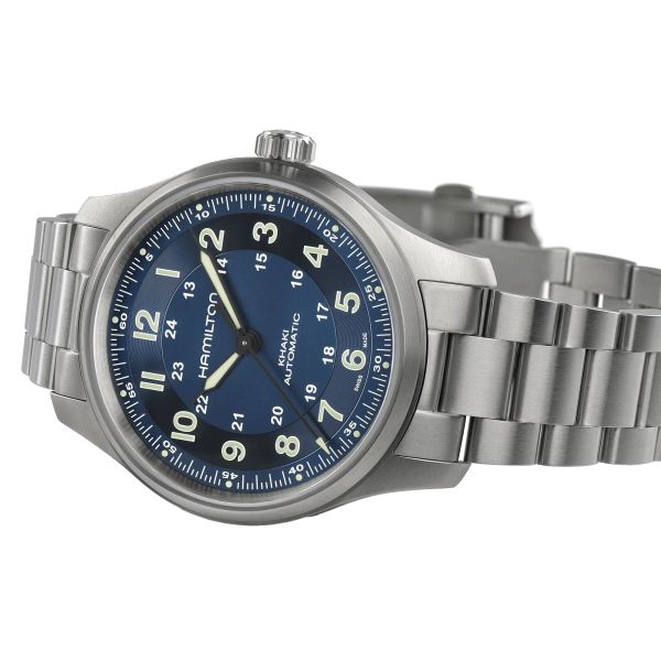 Hamilton Khaki Field Titanium automatic watch blue dial titanium bracelet 42 mm