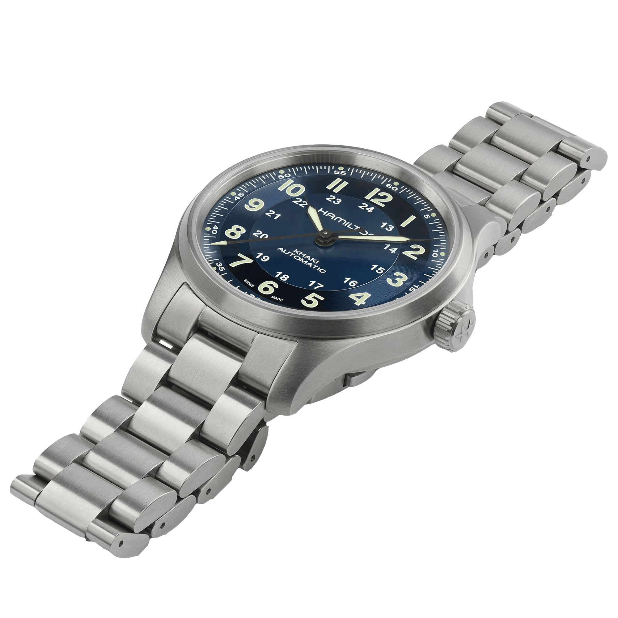 Hamilton Khaki Field Titanium automatic watch blue dial titanium bracelet 42 mm