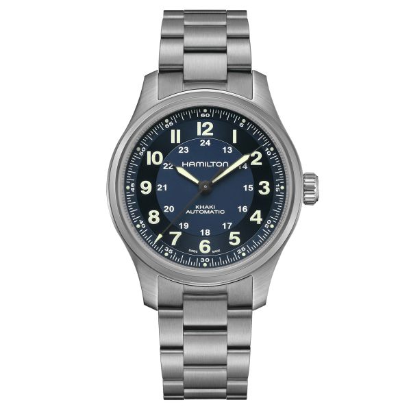 Montre Hamilton Khaki Field Titanium automatique cadran bleu bracelet titane 42 mm H70545140