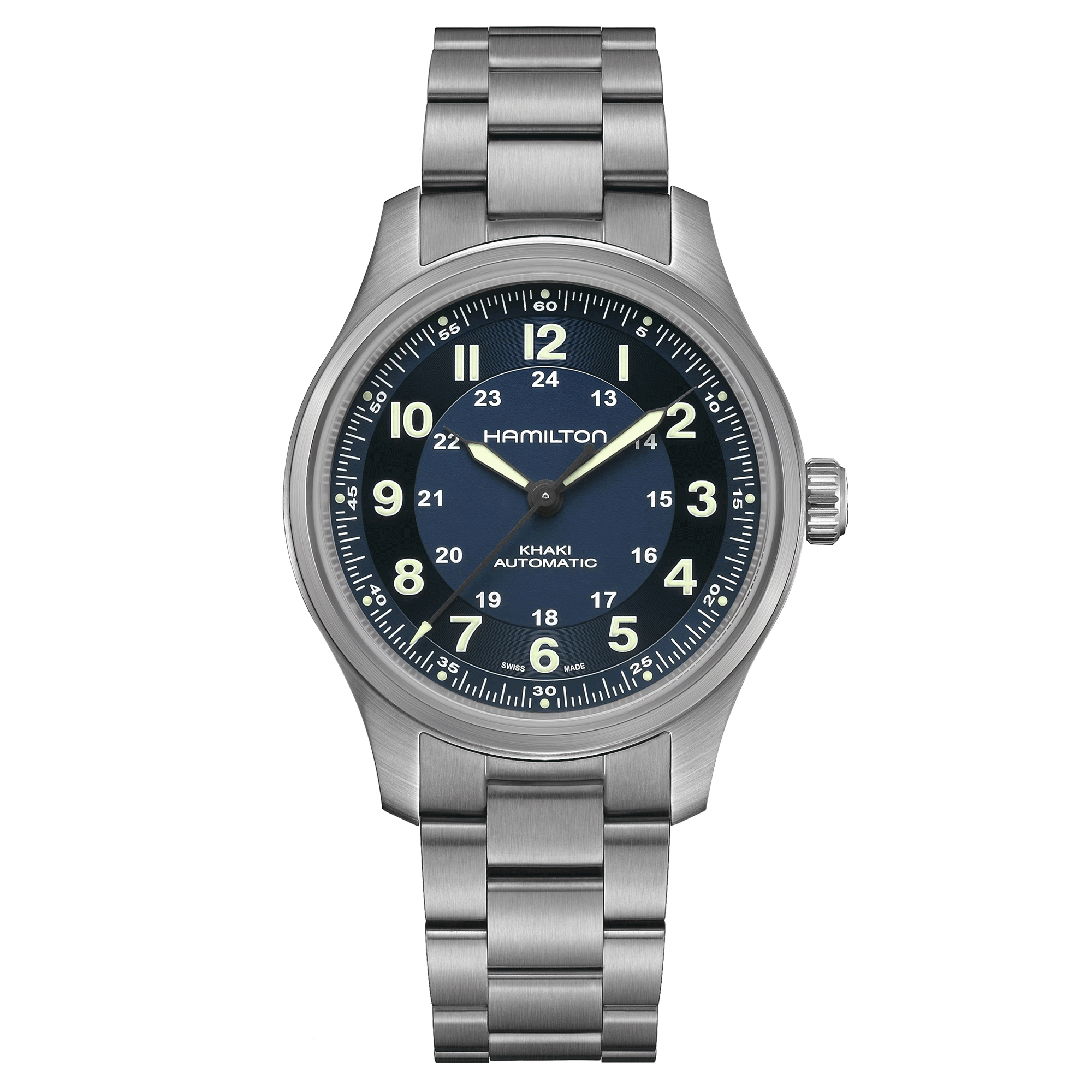Hamilton Khaki Field Titanium automatic watch blue dial titanium bracelet 42 mm