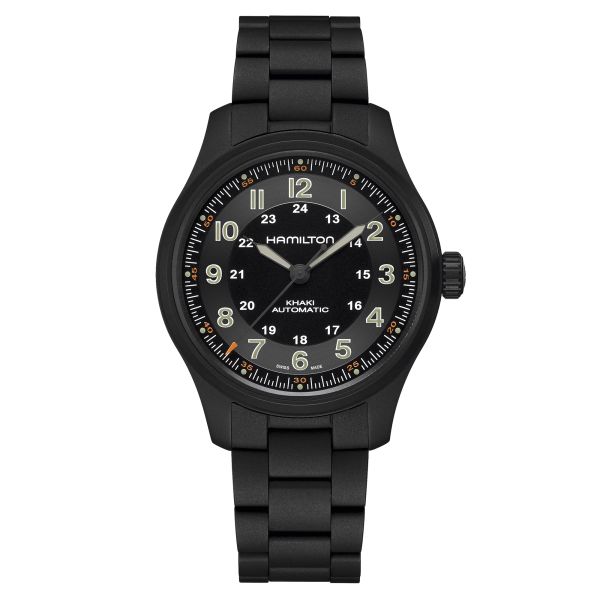 Hamilton Khaki Field Titanium automatic watch black dial black pvd titanium bracelet 42 mm