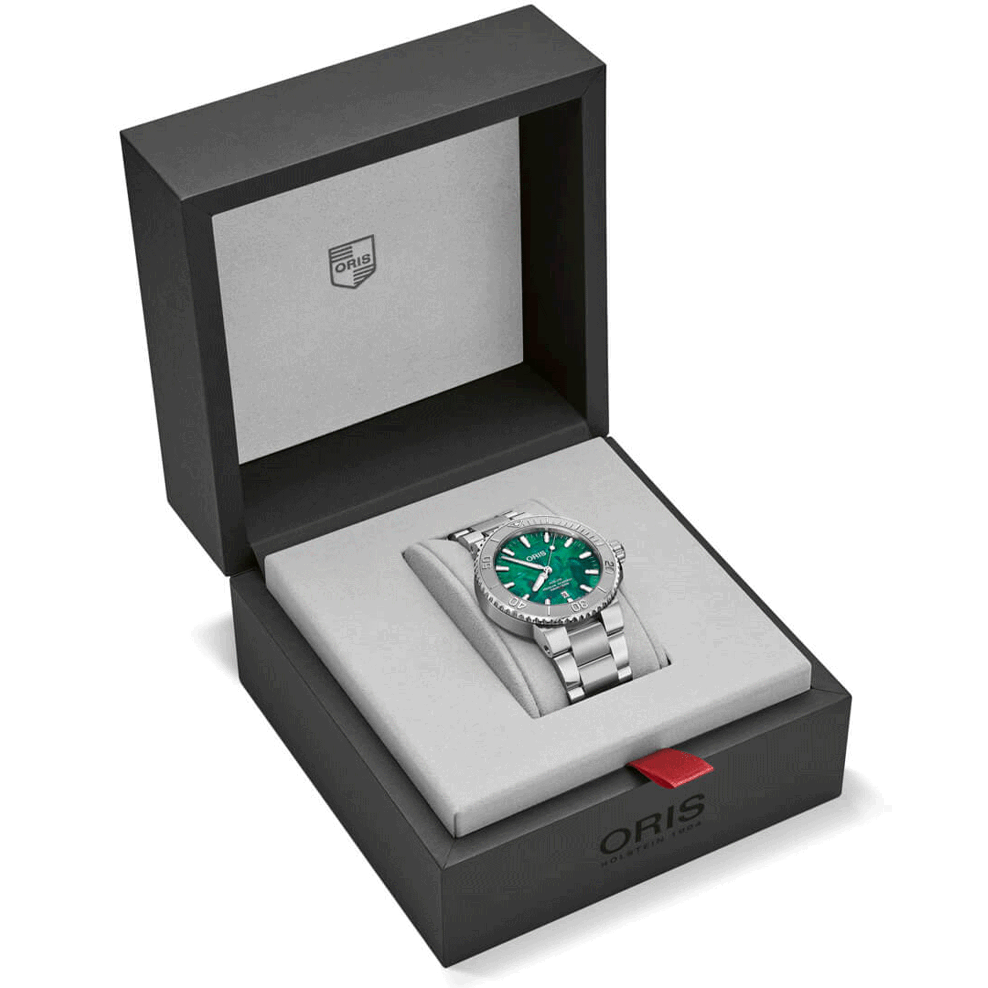 Montre Oris x Bracenet Aquis Date automatique cadran vert bracelet acier 43,5 mm