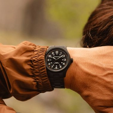 Hamilton Khaki Field Titanium automatic watch black dial black pvd titanium bracelet 42 mm