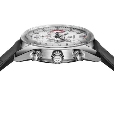 TAG Heuer Carrera Chronosprint x Porsche automatic watch silver dial black leather strap 42 mm CBS2011.FC6529
