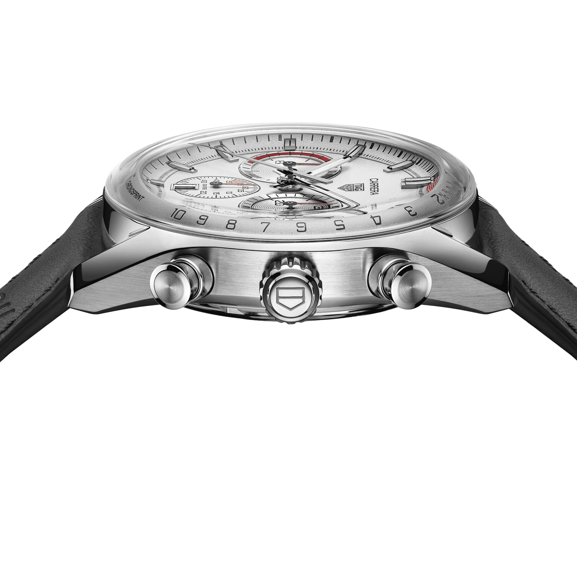 TAG Heuer Carrera Chronosprint x Porsche automatic watch silver dial black leather strap 42 mm CBS2011.FC6529