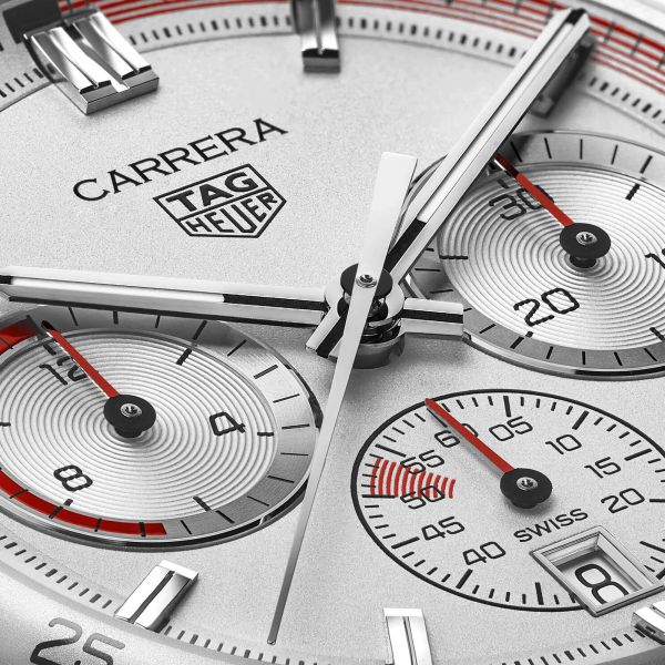 TAG Heuer Carrera Chronosprint x Porsche automatic watch silver dial black leather strap 42 mm CBS2011.FC6529
