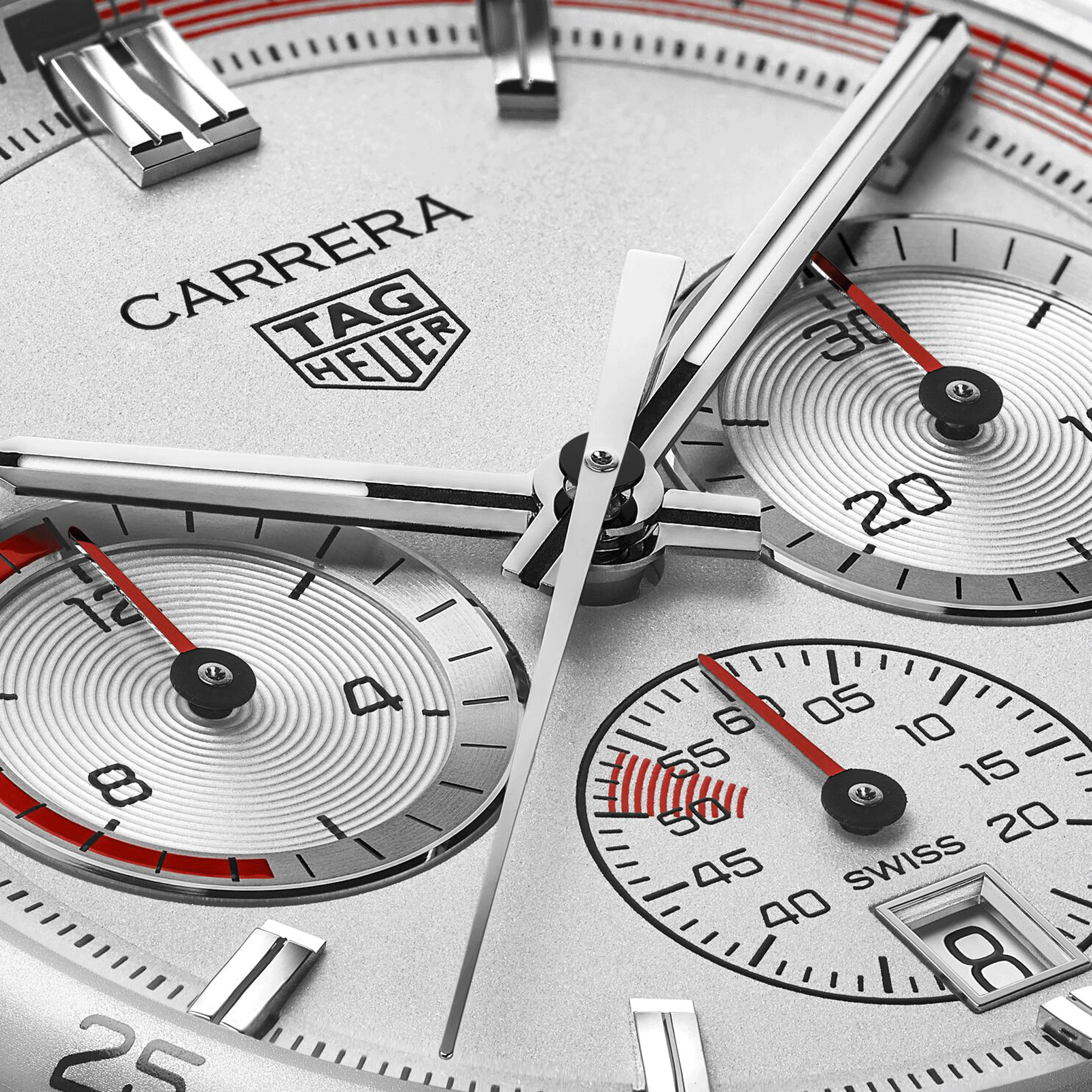 TAG Heuer Carrera Chronosprint x Porsche automatic watch silver dial black leather strap 42 mm CBS2011.FC6529