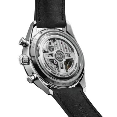 TAG Heuer Carrera Chronosprint x Porsche automatic watch silver dial black leather strap 42 mm CBS2011.FC6529