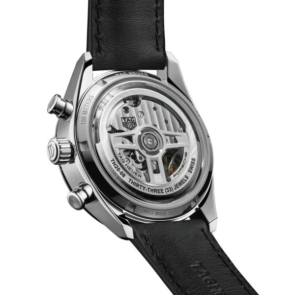 TAG Heuer Carrera Chronosprint x Porsche automatic watch silver dial black leather strap 42 mm CBS2011.FC6529