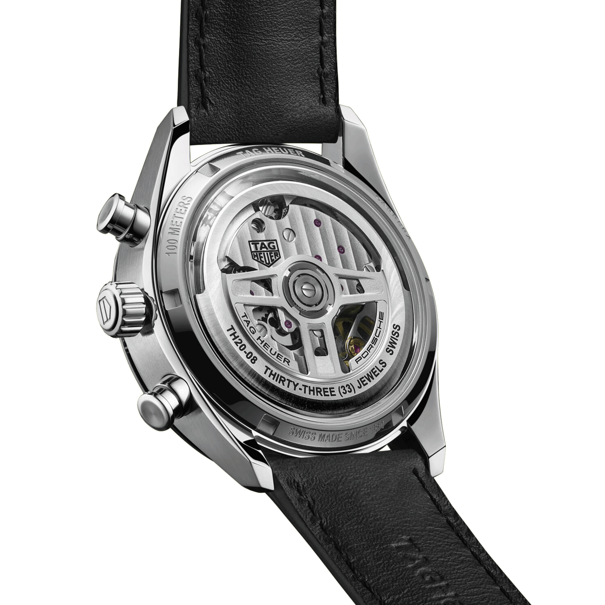 TAG Heuer Carrera Chronosprint x Porsche automatic watch silver dial black leather strap 42 mm CBS2011.FC6529