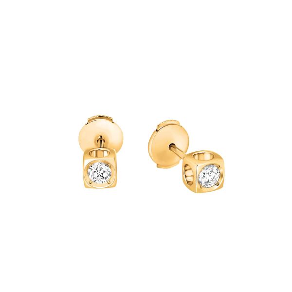 Puces d'oreilles Le Cube Diamant grand modèle en or jaune et diamants