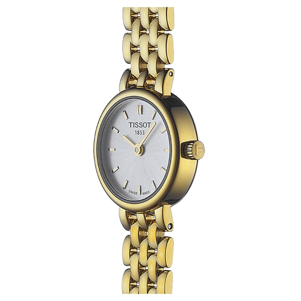 Montre Tissot T-Lady Lovely quartz cadran argent bracelet acier PVD or jaune 19,5 mm