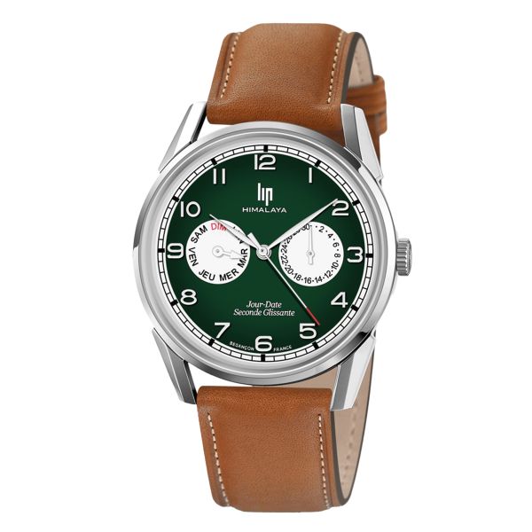 Montre Lip Himalaya Jour Date Bi-Compax Quartz cadran vert bracelet cuir 40 mm