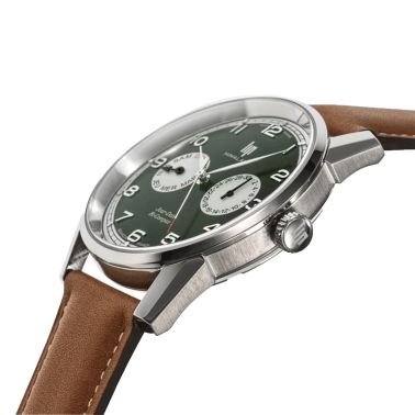 Montre Lip Himalaya Jour Date Bi-Compax Quartz cadran vert bracelet cuir 40 mm