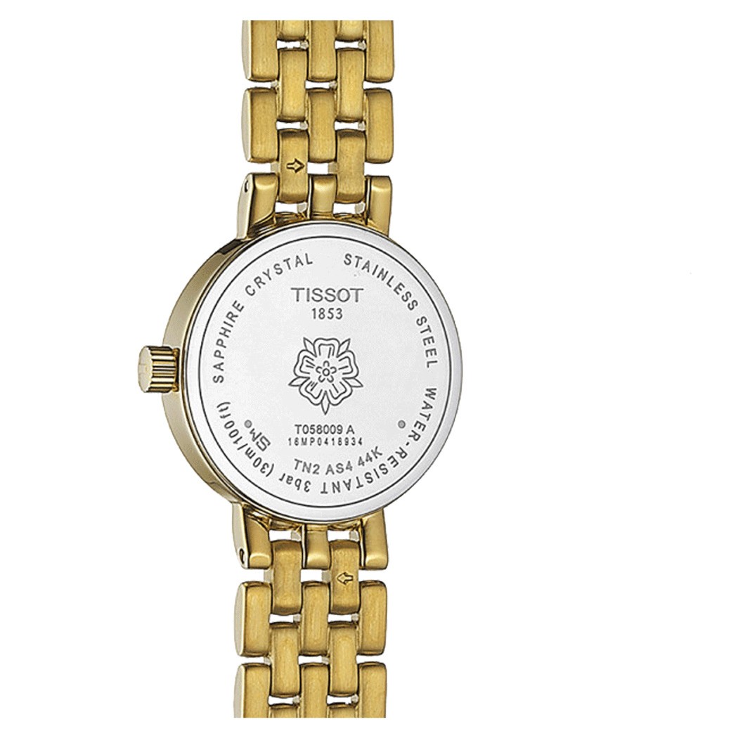Montre Tissot T-Lady Lovely quartz cadran argent bracelet acier PVD or jaune 19,5 mm