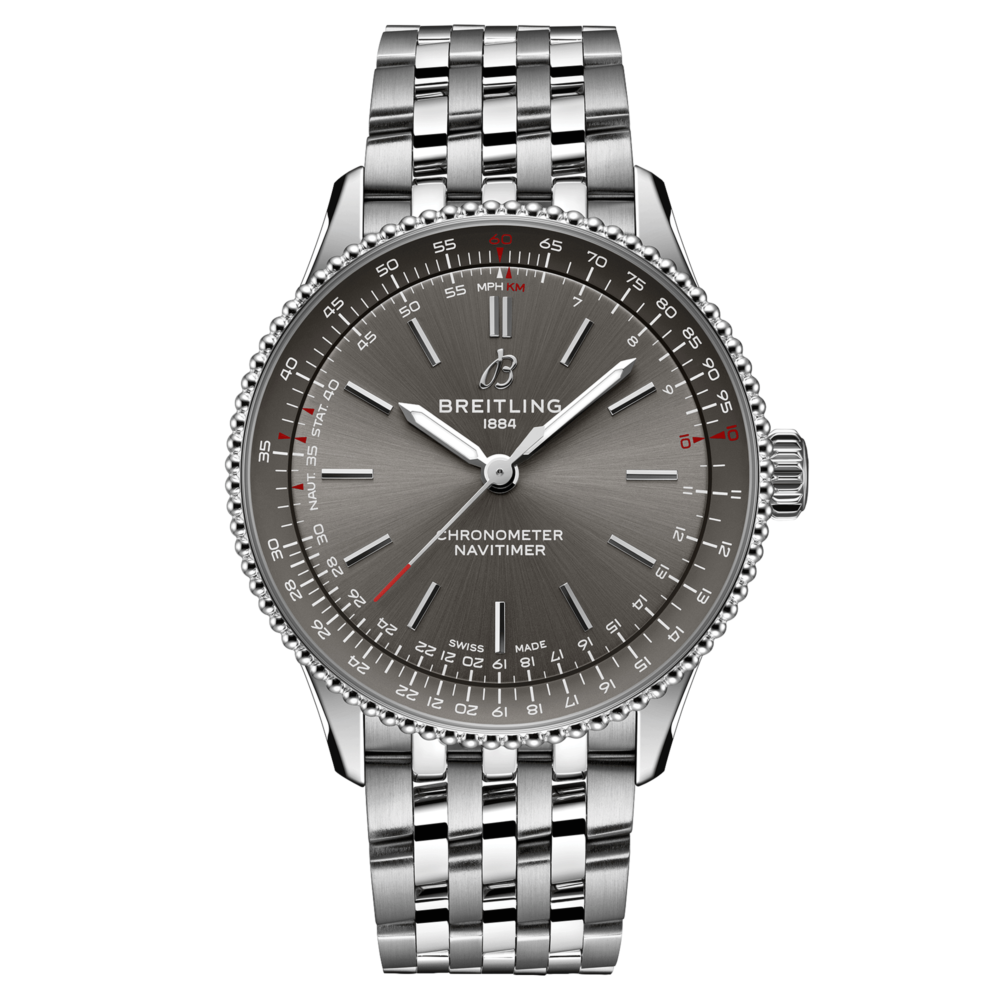 Breitling Navitimer automatic watch anthracite dial steel bracelet 36 mm A17327381B1A1