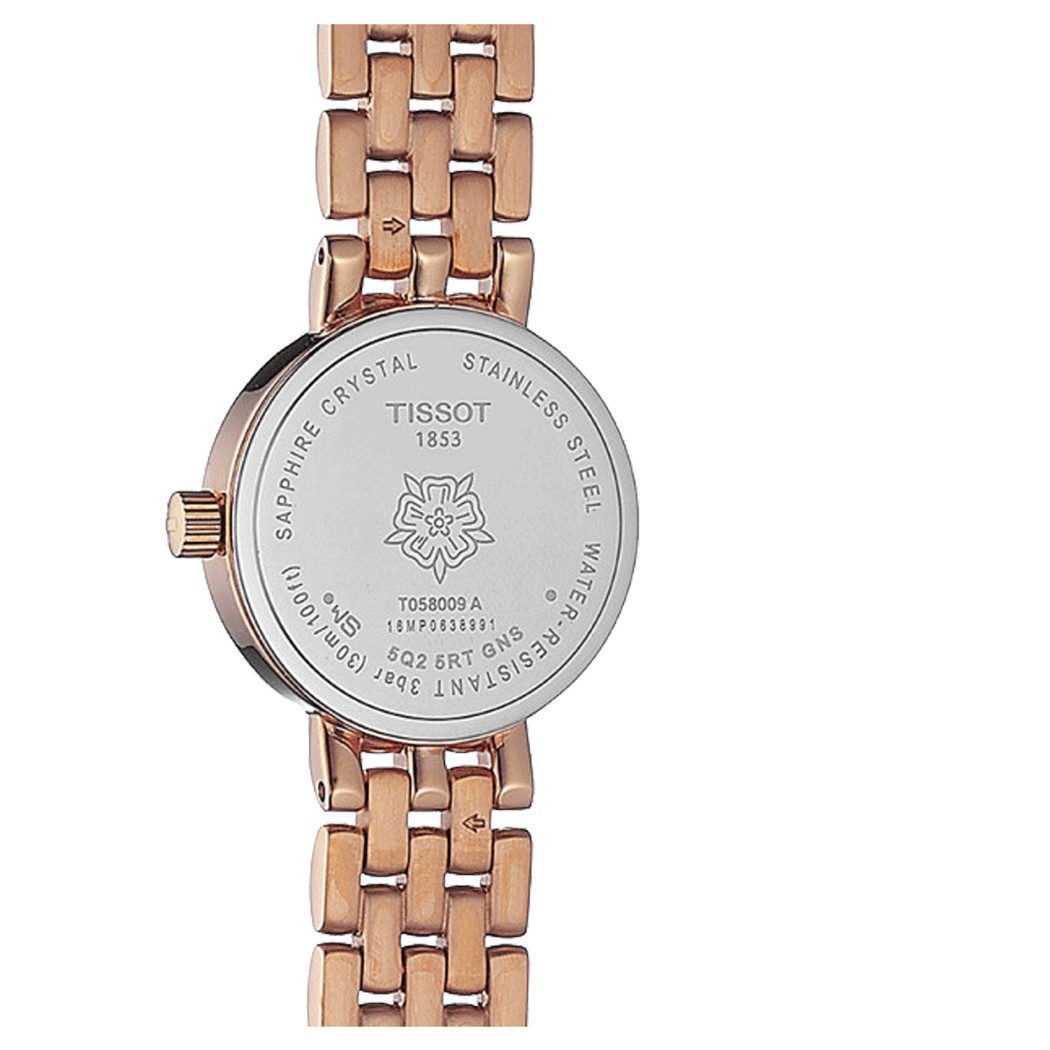 Montre Tissot T-Lady Lovely quartz cadran nacre bracelet acier PVD or rose 19,5 mm