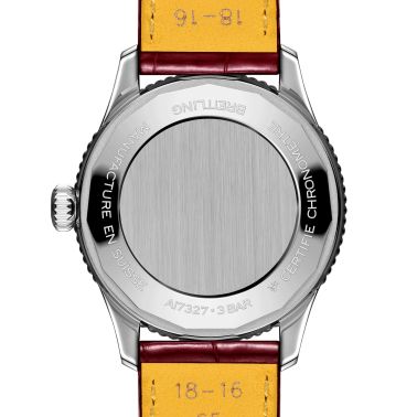 Breitling Navitimer automatic watch silver dial burgundy leather strap 36 mm A17327211G1P1