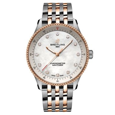 Montre Breitling Navitimer quartz index diamants cadran nacre blanche bracelet acier et or rose 32 mm U77320E61A1U1