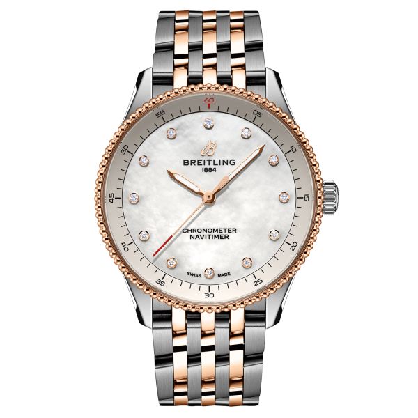 Breitling Navitimer quartz watch diamond index white mother-of-pearl dial steel and rose gold bracelet 32 mm U77320E61A1U1