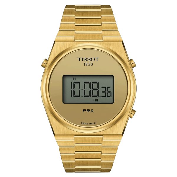 Montre Tissot T-Classic PRX Digital quartz cadran doré bracelet acier pvd or jaune 40 mm T137.463.33.020.00