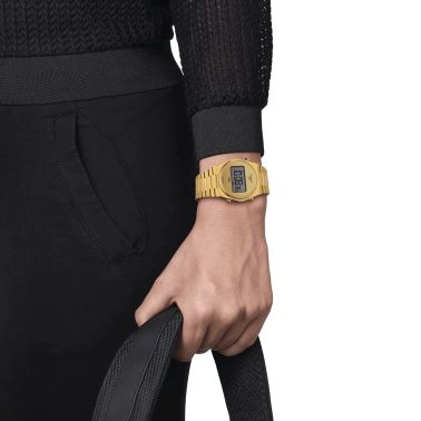 Montre Tissot PRX Digital quartz cadran doré bracelet acier pvd or jaune 35 mm T137.263.33.020.00