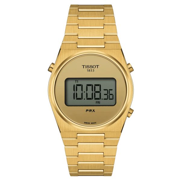 Montre Tissot PRX Digital quartz cadran doré bracelet acier pvd or jaune 35 mm T137.263.33.020.00