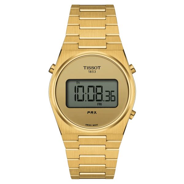 Tissot PRX Digital quartz watch gold dial steel bracelet pvd yellow gold 35 mm