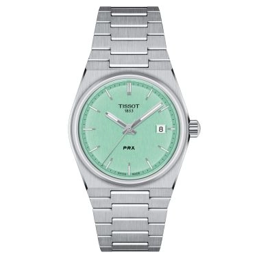 Tissot PRX quartz watch light green dial steel bracelet 35 mm T137.210.11.091.00