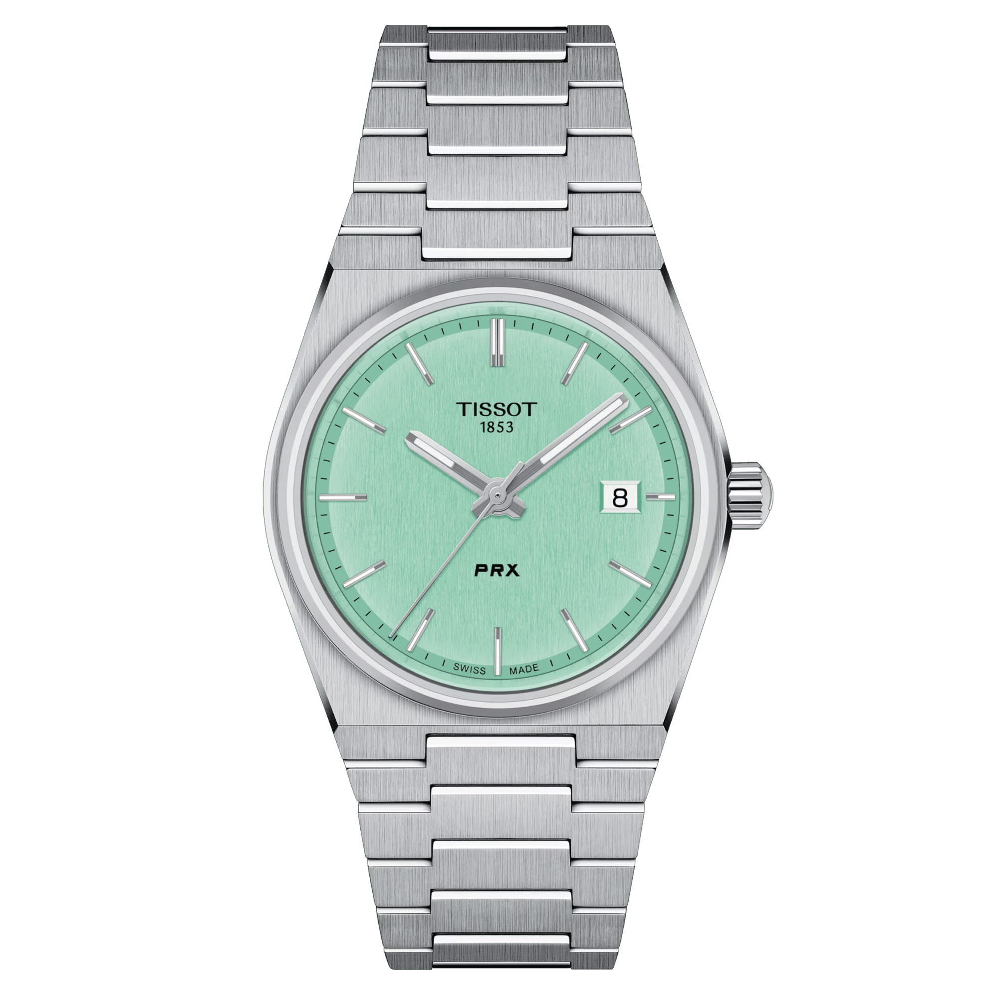 Tissot PRX quartz watch light green dial steel bracelet 35 mm T137.210.11.091.00