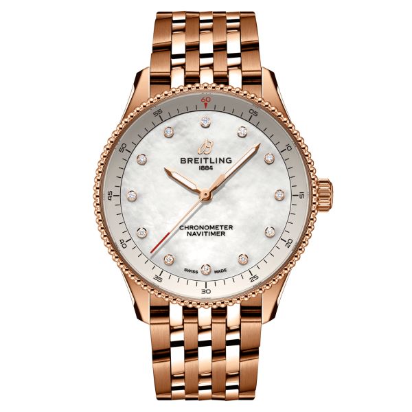 Breitling Navitimer Better Gold quartz diamond index white mother-of-pearl dial bracelet rose gold 32 mm watch