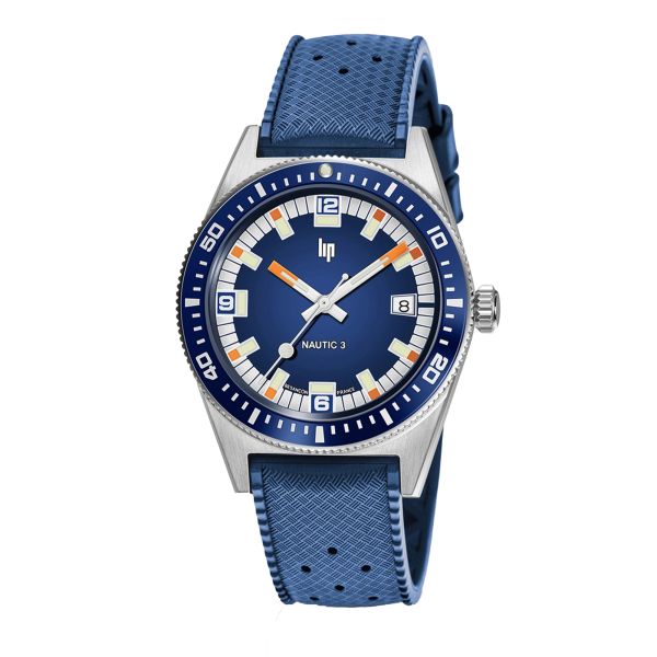 Montre Lip Nautic 3 automatique cadran bleu bracelet caoutchouc "tropic" 39 mm